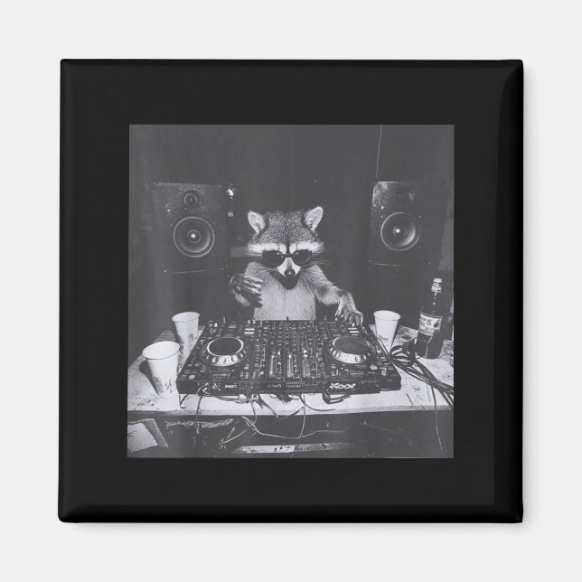 Funny Dj Raccoon House Party Sound Tech Music Tras Magnet (Front)