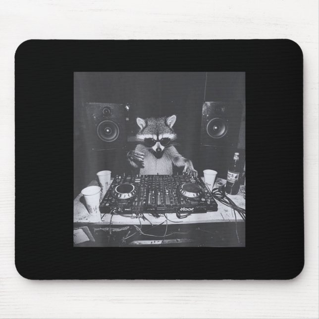 Funny Dj Raccoon House Party Sound Tech Music Tras Mouse Pad (Front)