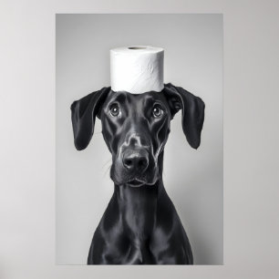 Funny Doberman Bathroom Art Print, Toilet Paper Poster