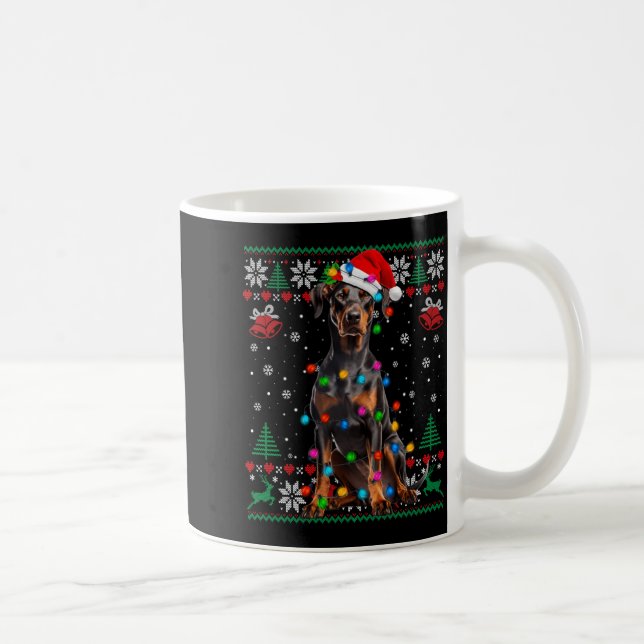 Funny Doberman Christmas Santa Hat Dog Ugly Sweate Coffee Mug (Right)