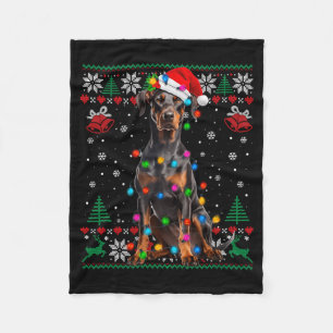 Funny Doberman Christmas Santa Hat Dog Ugly Sweate Fleece Blanket