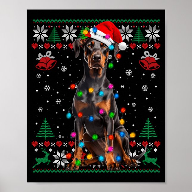 Funny Doberman Christmas Santa Hat Dog Ugly Sweate Poster (Front)