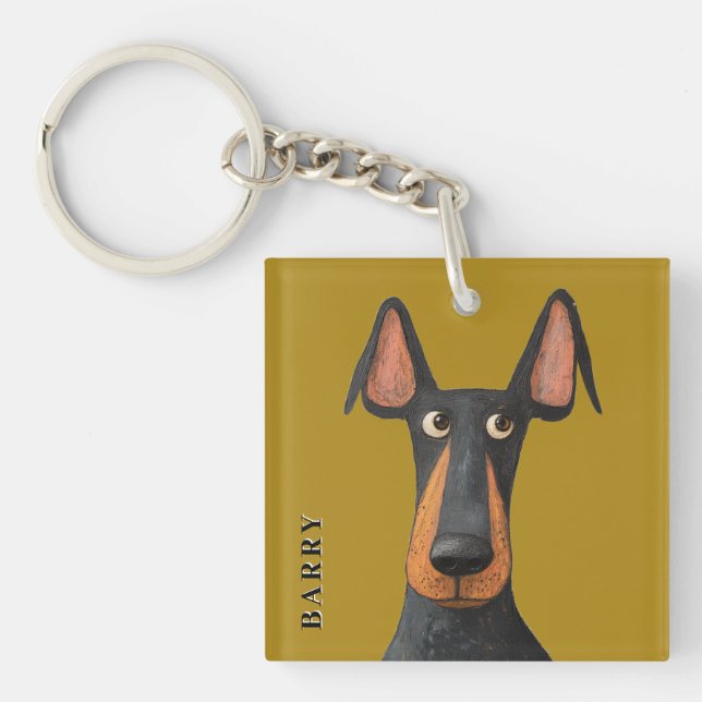Funny Doberman Dog Black Tan Mustard Yellow  Key Ring (Front)