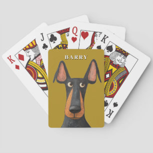 Funny Doberman Dog Black Tan Mustard Yellow Playing Cards