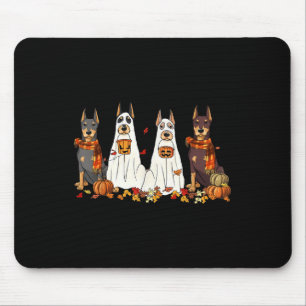 Funny Doberman Dog Ghost Fall Autumn Leaves Thanks Mouse Pad