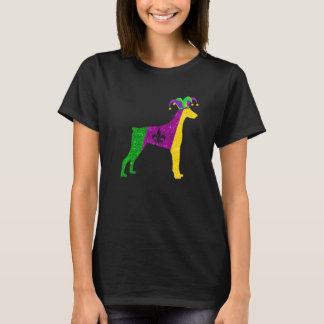 Funny Doberman Dog Mardi Gras Party Mask Beads Dog T-Shirt