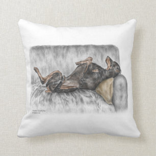 Funny Doberman on Sofa Cushion