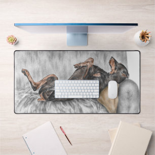 Funny Doberman on Sofa Desk Mat