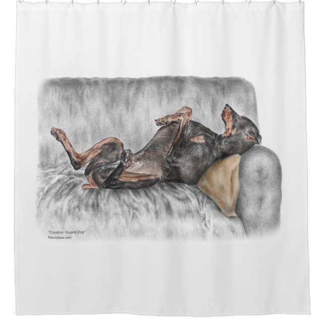 Funny Doberman on Sofa Shower Curtain (Front)