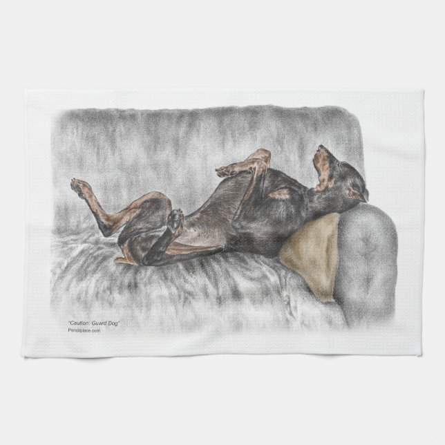 Funny Doberman on Sofa Tea Towel (Horizontal)