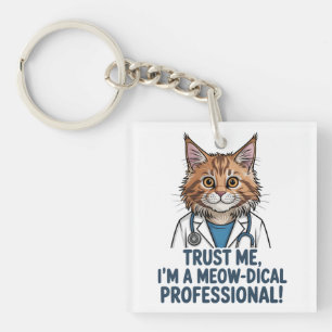 Funny Doctor Cat Medical Humor Illustration Key Ring