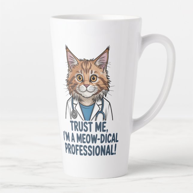 Funny Doctor Cat Medical Humor Illustration Latte Mug (Right)