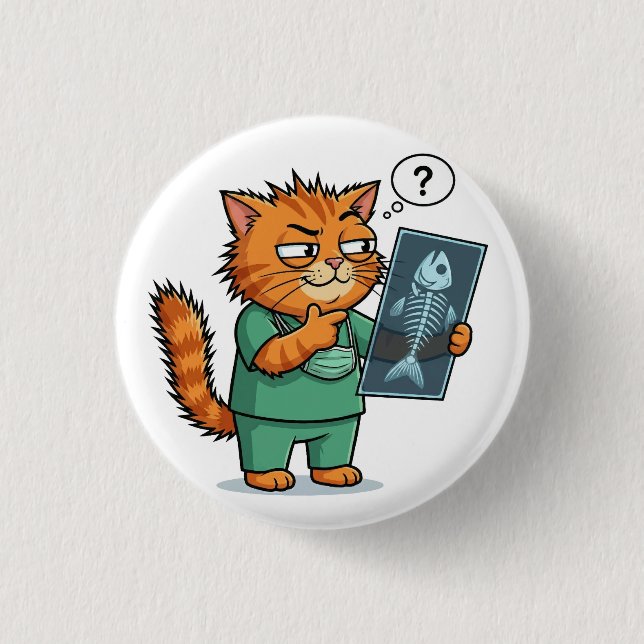 Funny Doctor Cat Reading X-Ray Button (Front)
