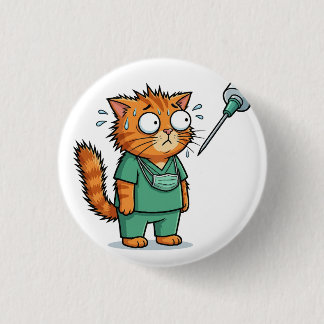 Funny Doctor Cat With Syringe Button