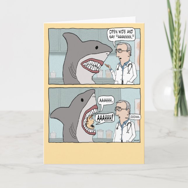 Funny Doctor Gives Shark a Checkup Birthday Card (Front)