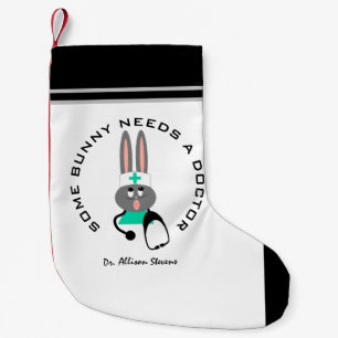 Funny Doctor Medical Bunny White Personalized Small Christmas Stocking