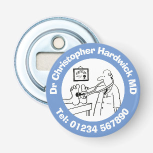 Funny Doctor with Stethoscope Checking Feet. Bottle Opener