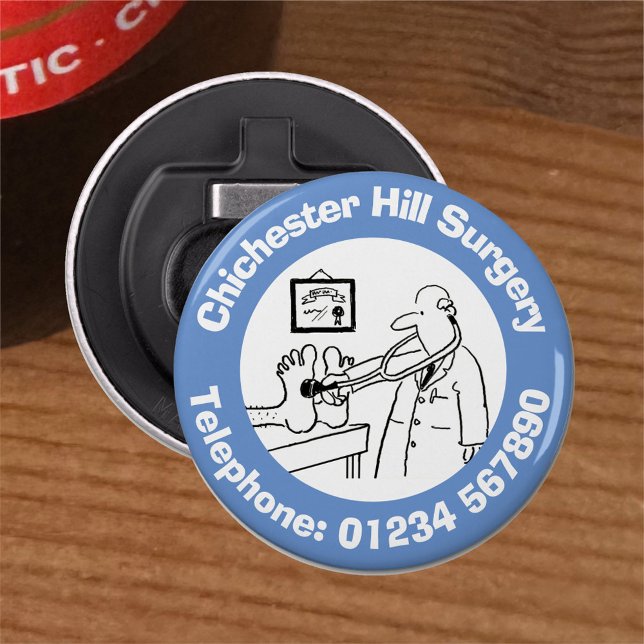 Funny Doctor with Stethoscope Checking Feet. Bottle Opener (Creator Uploaded)