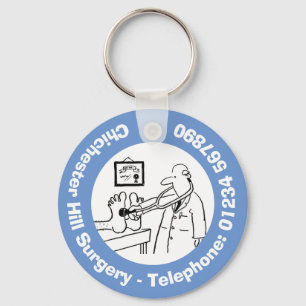 Funny Doctor with Stethoscope Checking Feet. Key Ring