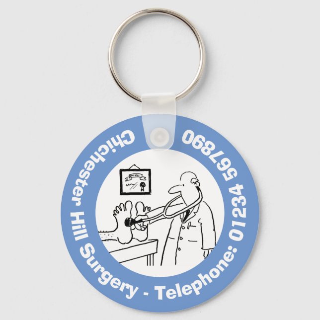 Funny Doctor with Stethoscope Checking Feet. Key Ring (Front)