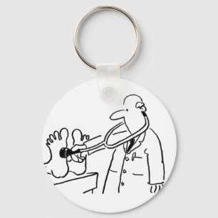 Funny Doctor with Stethoscope Checking Feet. Key Ring
