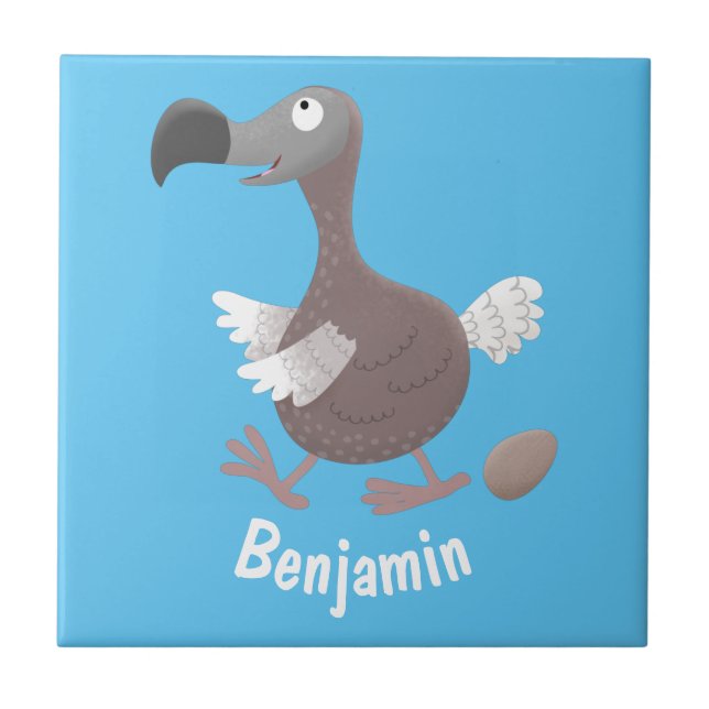 Funny dodo bird cartoon illustration ceramic tile (Front)