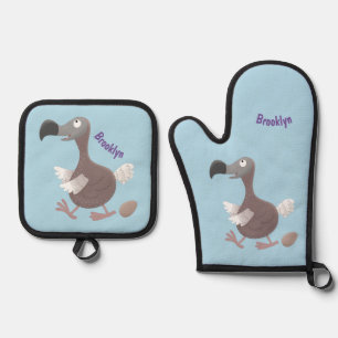 Funny dodo bird cartoon illustration oven mitt & pot holder set