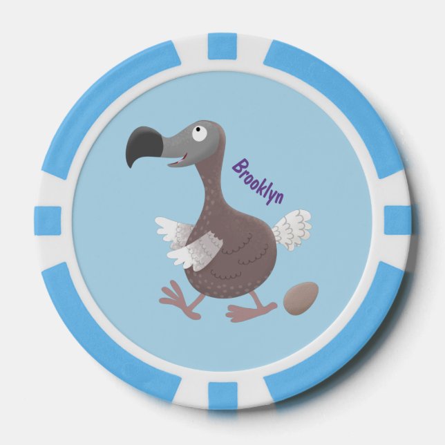 Funny dodo bird cartoon illustration poker chips (Front)