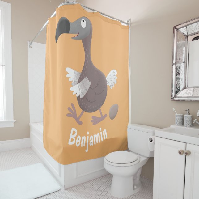 Funny dodo bird cartoon illustration shower curtain (In Situ)