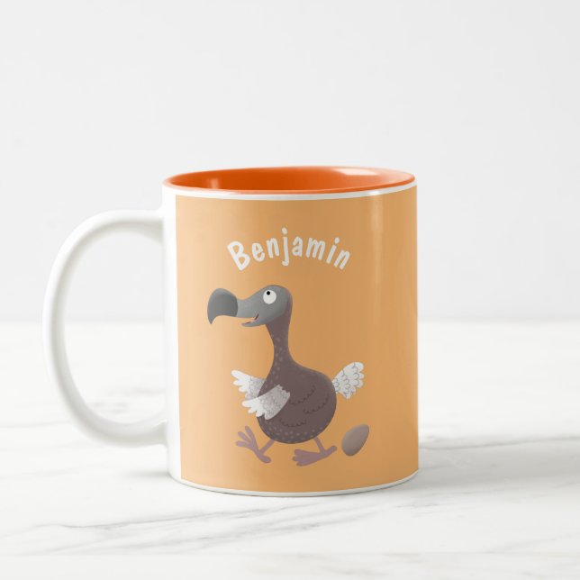 Funny dodo bird cartoon illustration Two-Tone coffee mug (Left)