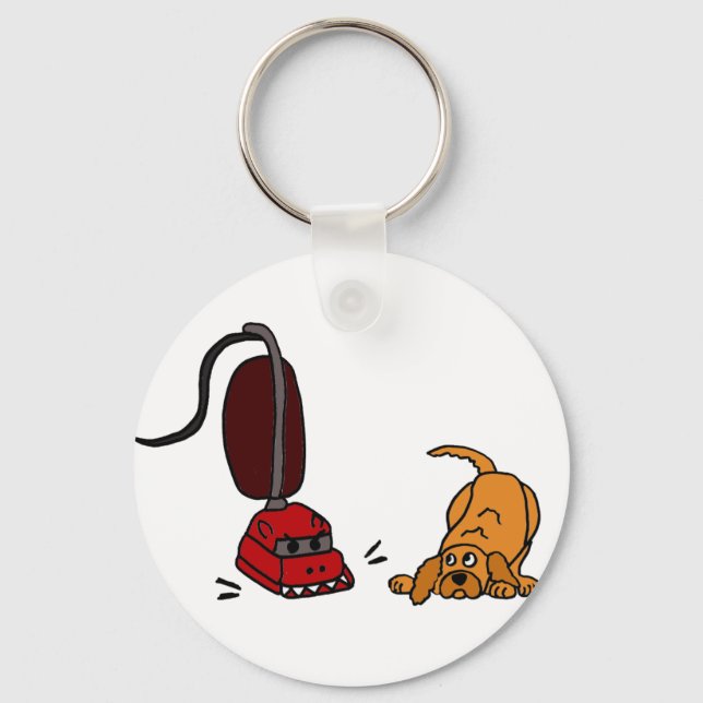 Funny Dog Afraid of Vacuum Cleaner Key Ring (Front)