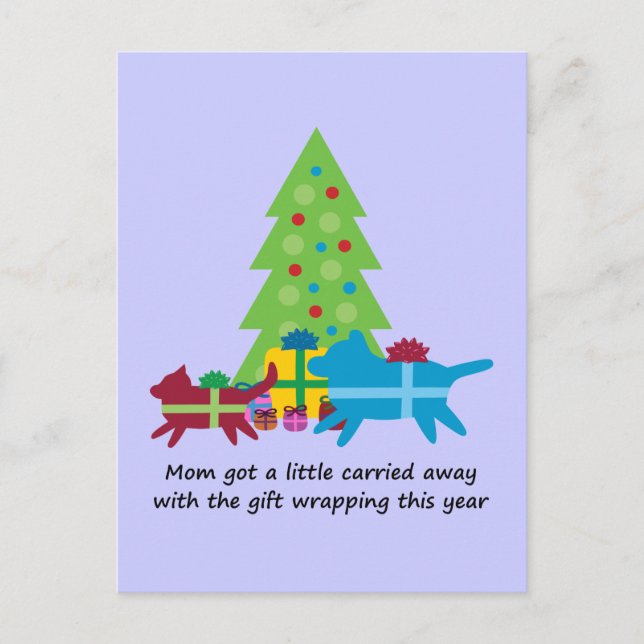 Funny Dog  and Cat Christmas Presents Holiday Postcard (Front)