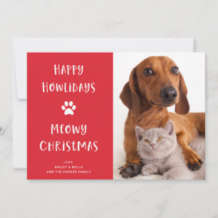 Funny Dog and Cat Christmas with Photo Holiday Card