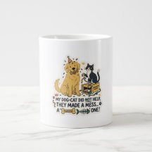 Funny Dog and Cat Messy Cute Pet Illustration Coff