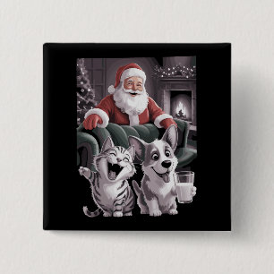 Funny Dog and Cat Selfie With Santa Christmas  15 Cm Square Badge