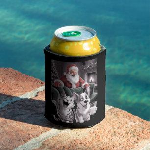 Funny Dog and Cat Selfie With Santa Christmas Can Cooler