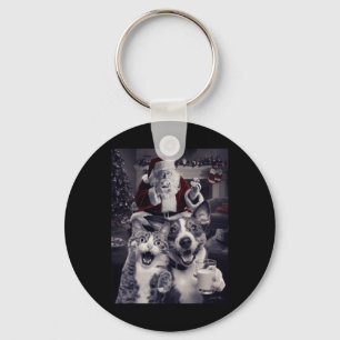 Funny Dog And Cat Selfie With Santa Christmas  Key Ring