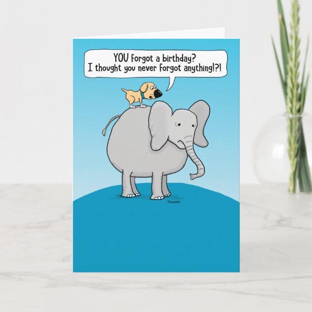 Funny Dog and Forgetful Elephant Belated Birthday Card (Front)