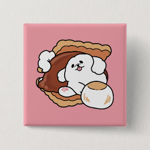 Funny Dog and S’more Design – Kawaii Pet Lover Pun 15 Cm Square Badge