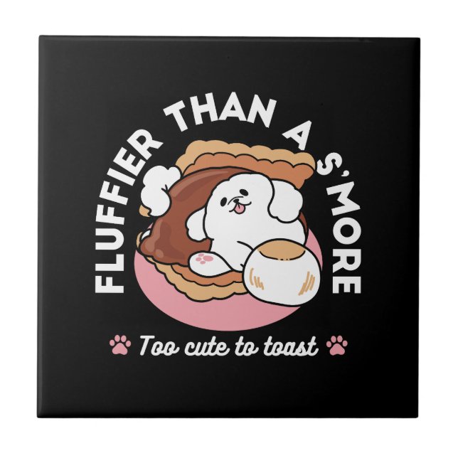 Funny Dog and S’more Design – Kawaii Pet Lover Pun Ceramic Tile (Front)