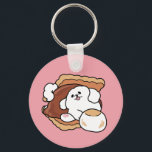 Funny Dog and S’more Design – Kawaii Pet Lover Pun Key Ring<br><div class="desc">Fluffy, sweet, and impossible to roast! This bold version of “Fluffier Than a S’more – Too Cute to Toast” pops with colour against a black background, featuring a loveable white puppy nestled in gooey chocolate and biscuits. A perfect design for fans of cute dogs, dessert puns, and kawaii-style food art....</div>