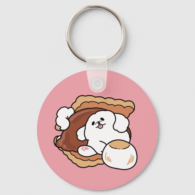 Funny Dog and S’more Design – Kawaii Pet Lover Pun Key Ring (Front)