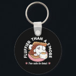 Funny Dog and S’more Design – Kawaii Pet Lover Pun Key Ring<br><div class="desc">Fluffy, sweet, and impossible to roast! This bold version of “Fluffier Than a S’more – Too Cute to Toast” pops with colour against a black background, featuring a loveable white puppy nestled in gooey chocolate and biscuits. A perfect design for fans of cute dogs, dessert puns, and kawaii-style food art....</div>