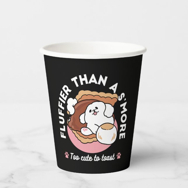 Funny Dog and S’more Design – Kawaii Pet Lover Pun Paper Cups (Front)