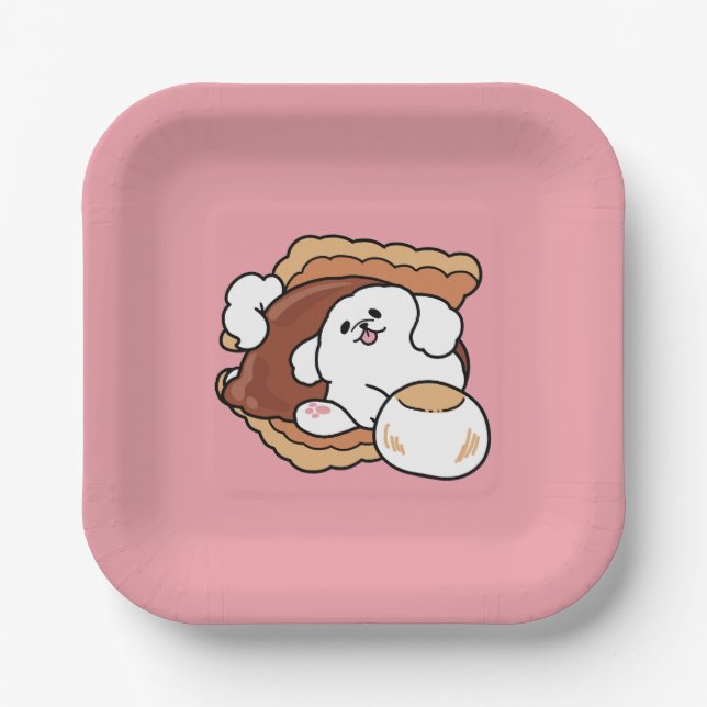 Funny Dog and S’more Design – Kawaii Pet Lover Pun Paper Plate (Front)