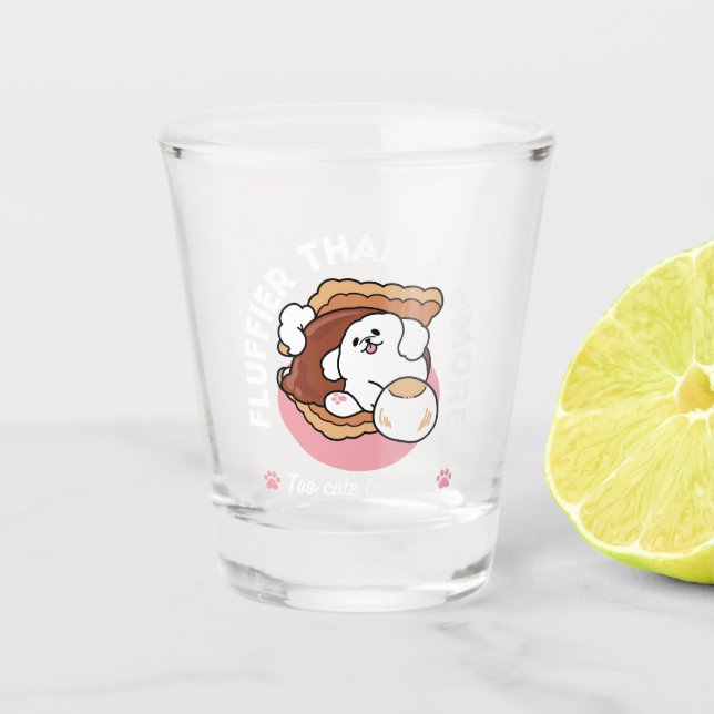 Funny Dog and S’more Design – Kawaii Pet Lover Pun Shot Glass (Front)