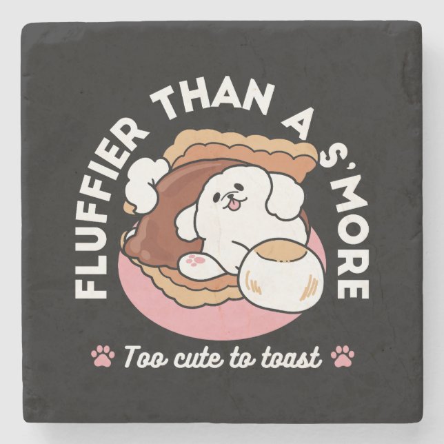 Funny Dog and S’more Design – Kawaii Pet Lover Pun Stone Coaster (Front)