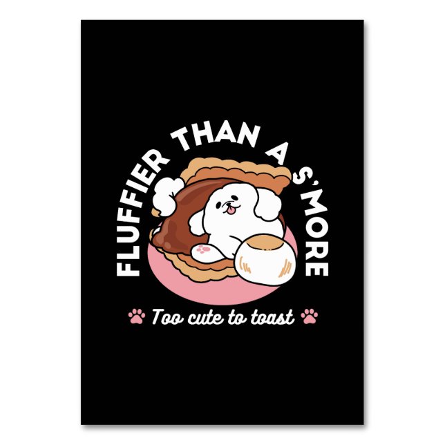 Funny Dog and S’more Design – Kawaii Pet Lover Pun Table Number (Front)