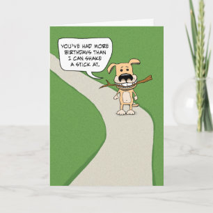 Funny Dog and Stick Birthday Card