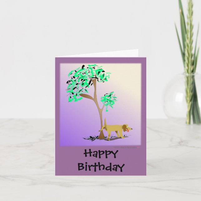 Funny Dog and Tree Edgy Birthday Card (Front)